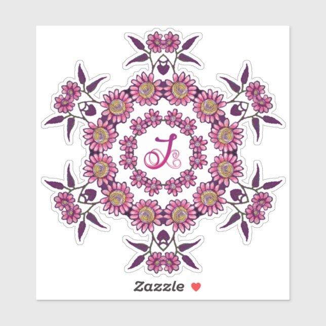 J Monogram Unique Bizarre Boho Flowers Pretty (Sheet)