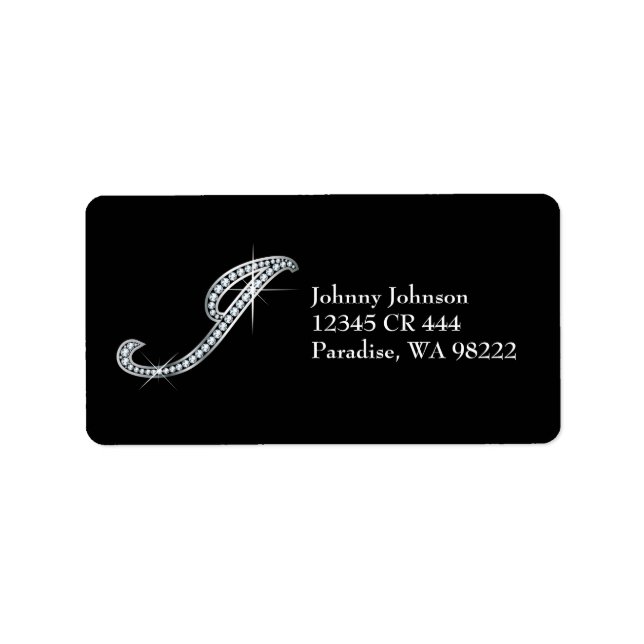 J Script Faux-"Diamond Bling" Label (Front)