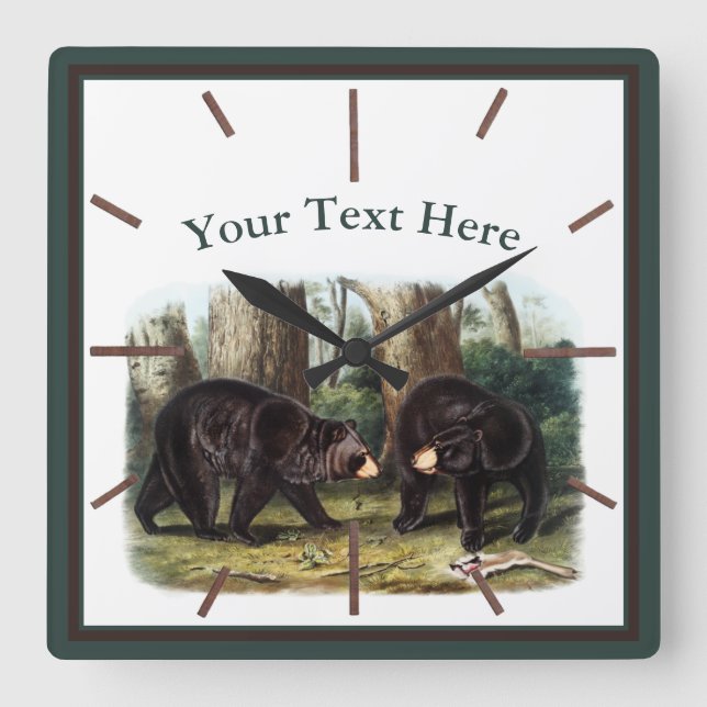 J.W. Audubon - Ursus Americanus Black Bear Square Wall Clock (Front)