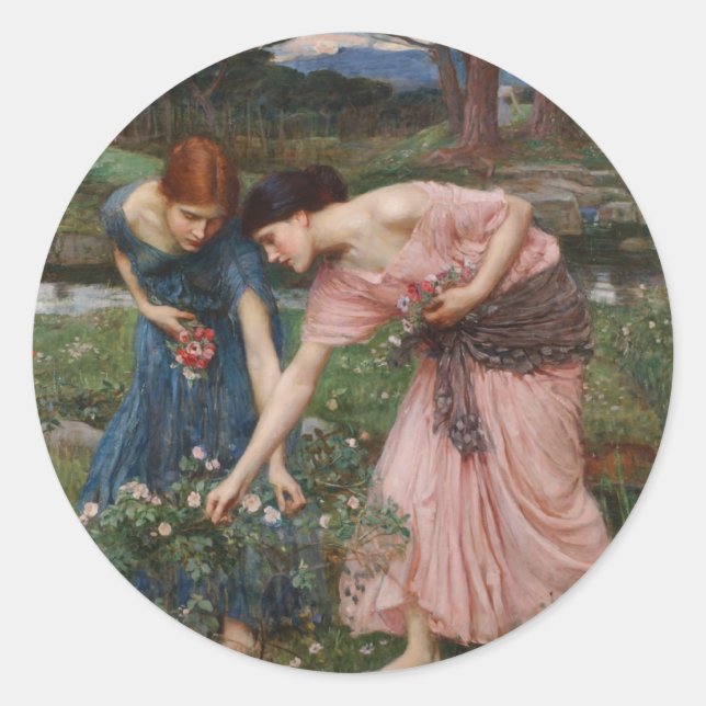 J.W. Waterhouse Gather Ye Rosebuds Classic Round Sticker (Front)