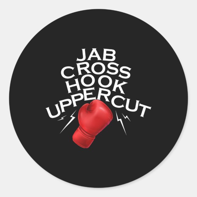 Jab Cross Hook Uppercut Boxer Funny Boxing Trainin Classic Round Sticker (Front)