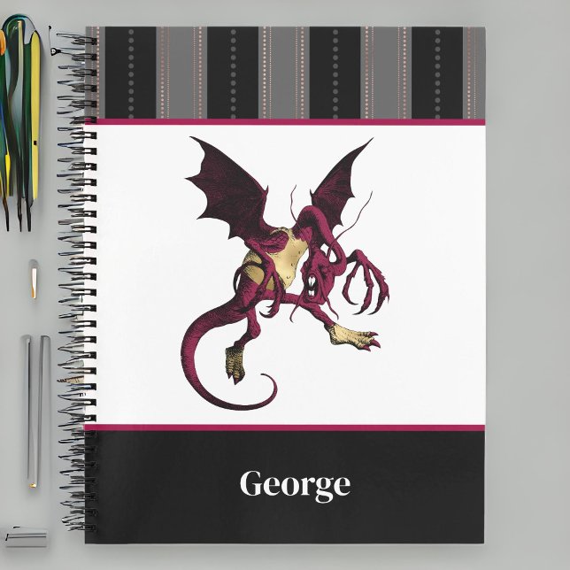 Jabberwocky Dragon with Monogram and Black Stripes Notebook (Creator Uploaded)