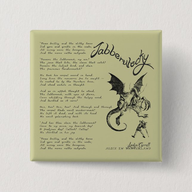 Jabberwocky Poem 2 Inch Square Button (Front)