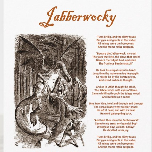 Jabberwocky Poem by Lewis Carroll (Black Adder) Card (Lewis Carroll's fantastic Jabberwocky poem along with John Tenniel's drawing of the Jabberwock)