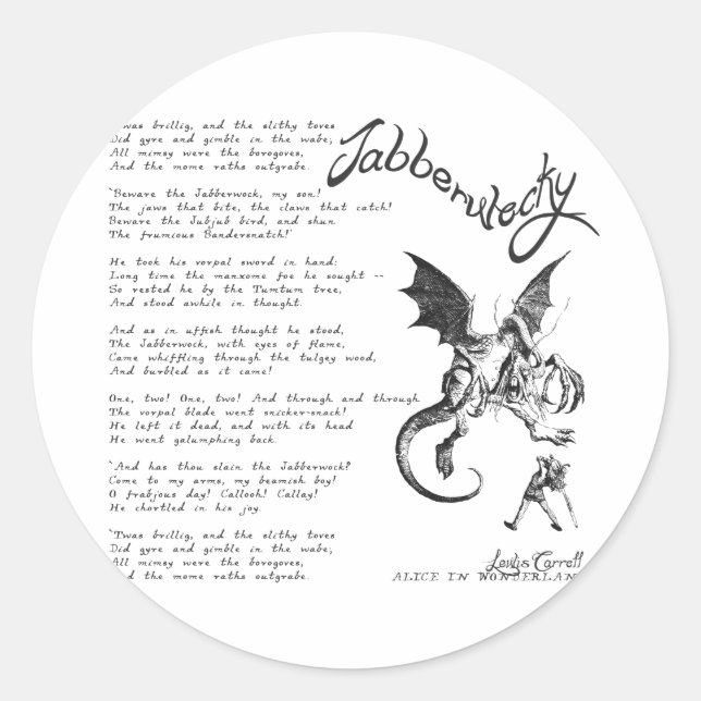 Jabberwocky Poem Classic Round Sticker (Front)