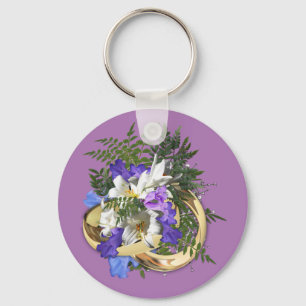 Jacaranda Blooms & Lily  Bouquet  gold rings Keychain