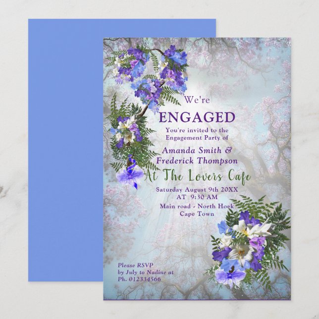 Jacaranda Blooms & Lily  Bouquet Party Invitation (Front/Back)