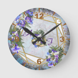 Jacaranda Blooms & Lily  Bouquet Round Clock