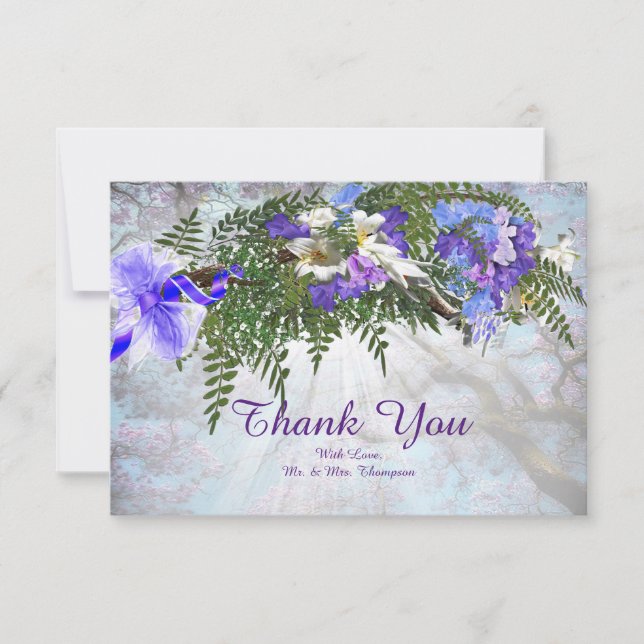 Jacaranda Blooms & Lily  Bouquet Thank You Card (Front)