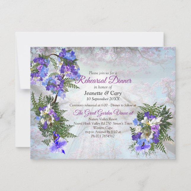 Jacaranda Blooms & Lily  Bouquet Theme Invitation (Front)