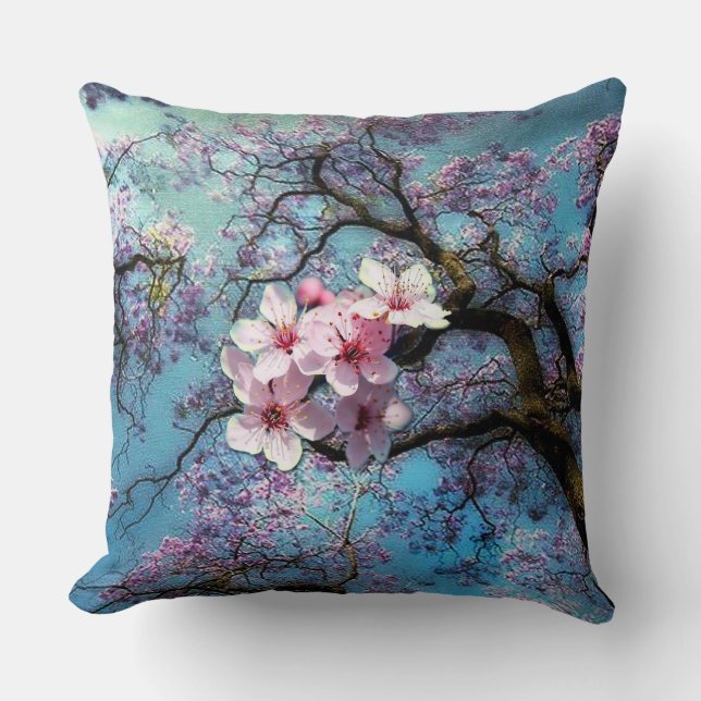 Jacaranda Cherry Blossom Throw Pillow (Front)