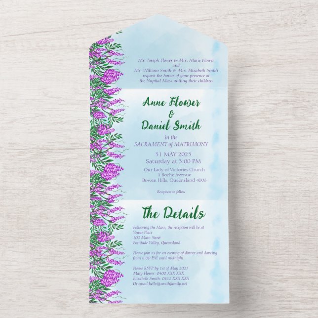 Jacaranda Sky Blue All in One Wedding Invite (Inside)