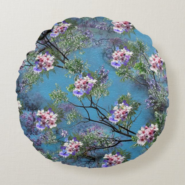 Jacaranda Spring Blooms Repeat Patterns Round Pillow (Front)
