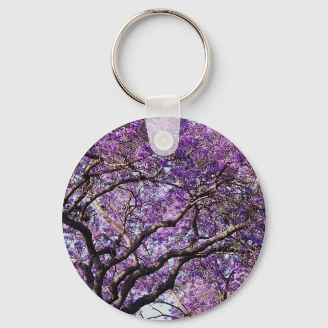 Jacaranda tree in spring bloom flowers keychain (Front)