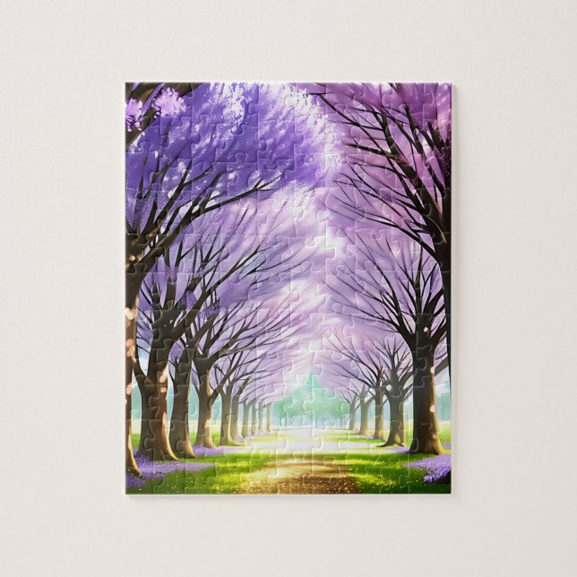 Jacaranda Tree Lane Oil Art, Jigsaw Puzzle (Vertical)