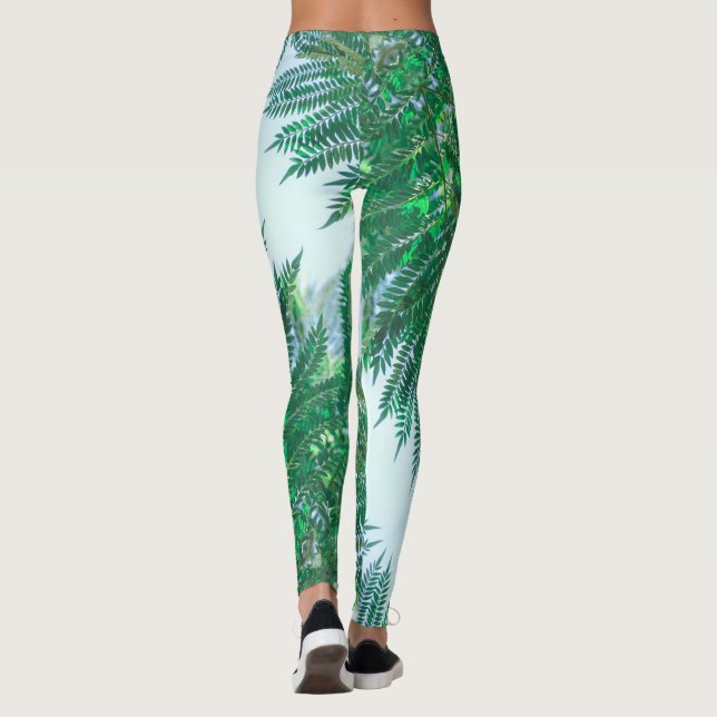 Jacaranda Tree Leaves Green Colours Leggings (Back)