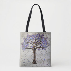 Jacaranda tree of life mosaic tote bag