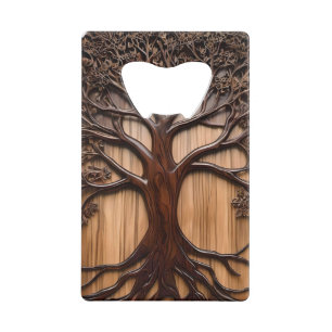 Jacaranda Tree Wood Carving, Credit Card Bottle Opener