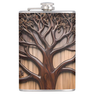 Jacaranda Tree Wood Carving, Hip Flask