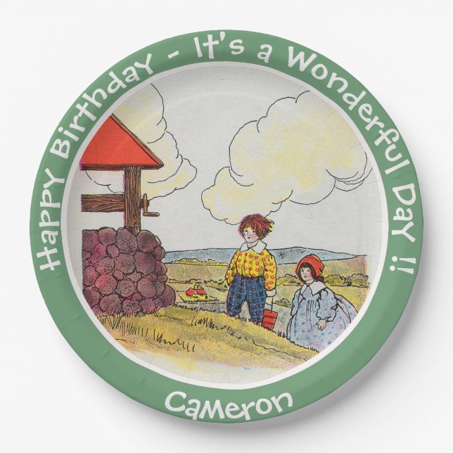 Jack and Jill Mother Goose Birthday Party Items  Paper Plate (Front)