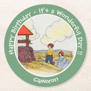 Jack and Jill Mother Goose Birthday Party Items  Round Paper Coaster