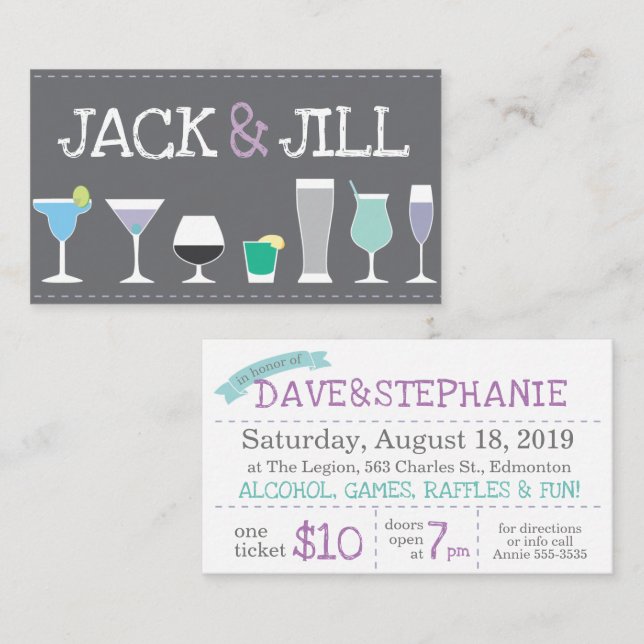 Jack and Jill Tickets - Bar Drinks in Grey (Front/Back)