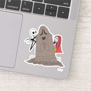 Jack and Sally Hiding Behind Tombstone