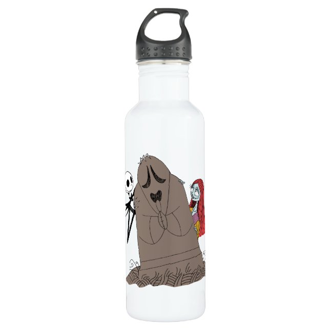 Jack and Sally Hiding Behind Tombstone 710 Ml Water Bottle (Front)
