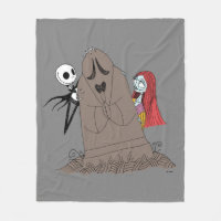 Jack and Sally Hiding Behind Tombstone