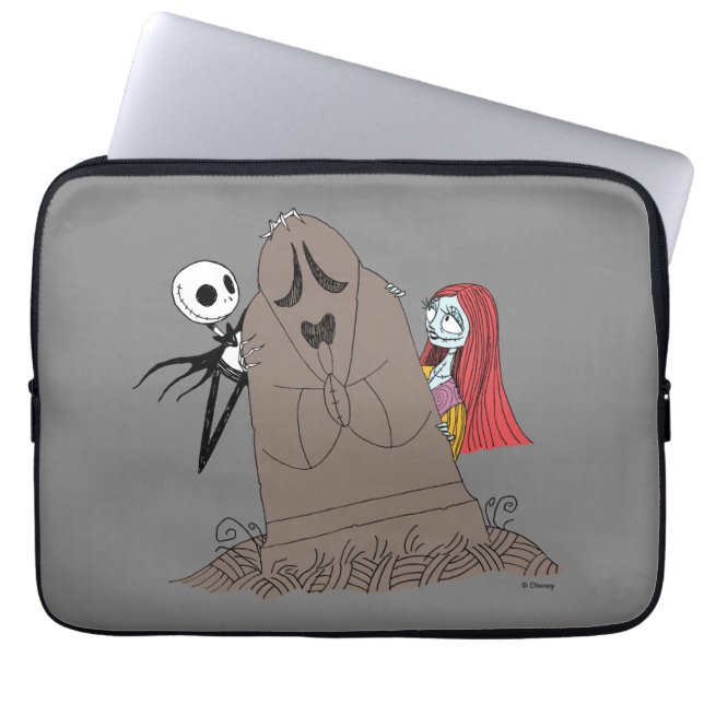 Jack and Sally Hiding Behind Tombstone Laptop Sleeve (Front)