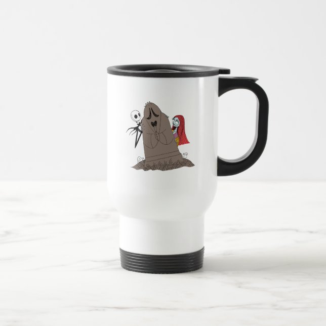 Jack and Sally Hiding Behind Tombstone Travel Mug (Right)