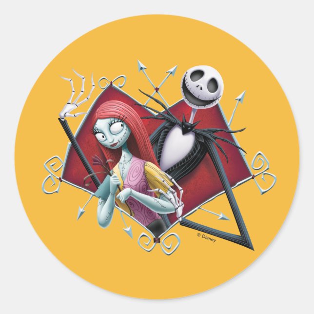 Jack and Sally in Heart Classic Round Sticker (Front)