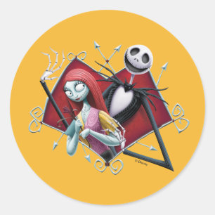 Jack and Sally in Heart Classic Round Sticker