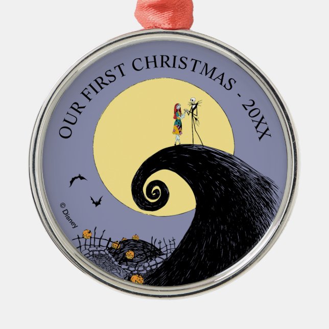 Jack and Sally | Our First Christmas Wedding Metal Metal Ornament (Front)