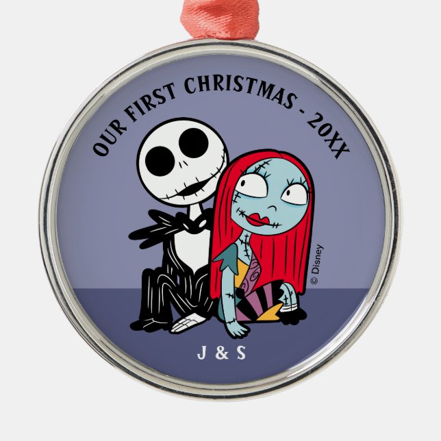 Jack and Sally | Our First Christmas Wedding Metal Ornament (Front)