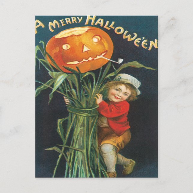 Jack And The Pumpkin Stalk Vintage Postcard (Front)