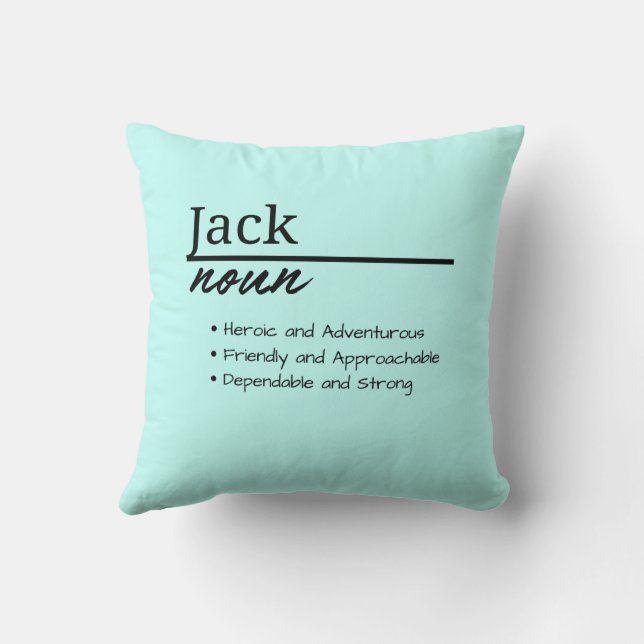 Jack, Boy Personalized Name Definition Throw Pillow (Back)