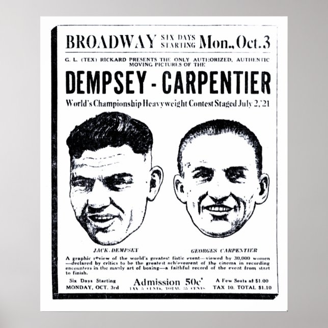 Jack Dempsey 1921 vintage movie ad poster (Front)