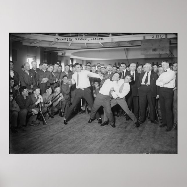 Jack Dempsey Mock Fighting Against Harry Houdini Poster (Front)