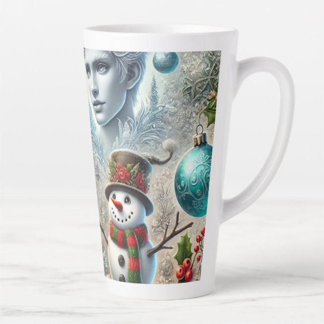 jack frost and snowman christmas theme 2 latte mug (Right)