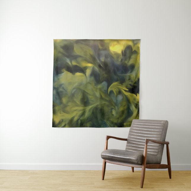 Jack Frost In Blue Grey and Yellow Abstract Art Tapestry (In Situ)