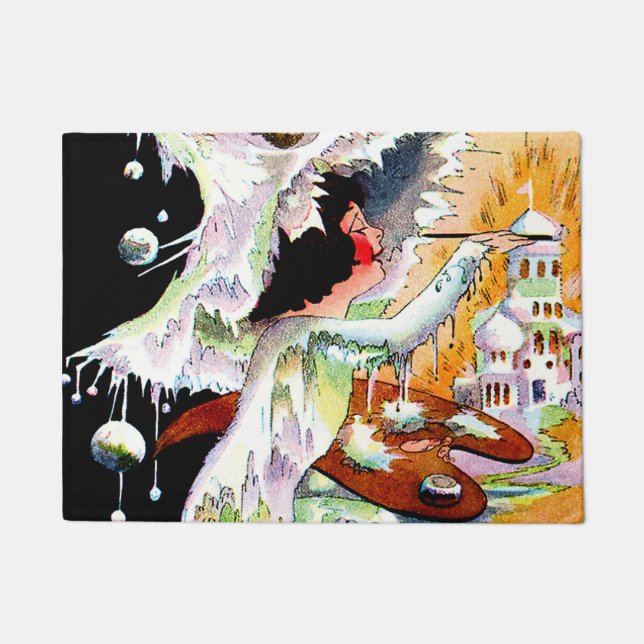 “Jack Frost Painting” Fairy Art by M T Ross Doormat (Front)