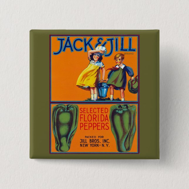 Jack & Jill Florida Peppers 2 Inch Square Button (Front)
