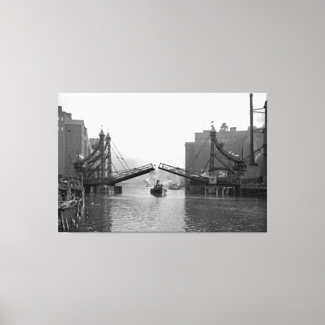 Jack Knife Draw Bridge - Buffalo NY c. 1899 Canvas Print (Front)
