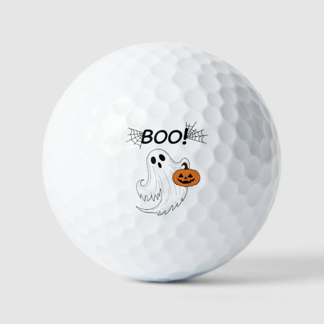 Jack-o’-lantern and A White Ghost Boo Halloween Golf Balls (Front)