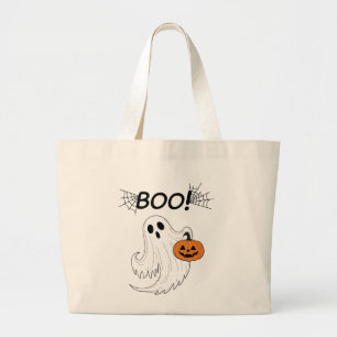 Jack-o’-lantern and A White Ghost Boo Halloween Large Tote Bag