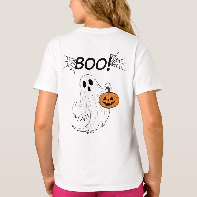 Jack-o’-lantern and A White Ghost Boo Halloween T-Shirt (Back)
