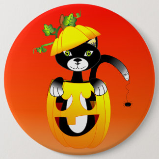 Jack O Lantern And Black Cat 6 Inch Round Button