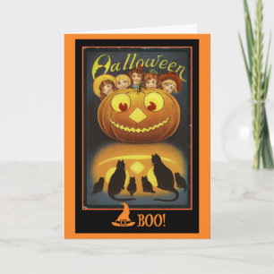 Jack o' Lantern and Black Cats Vintage Halloween  Card