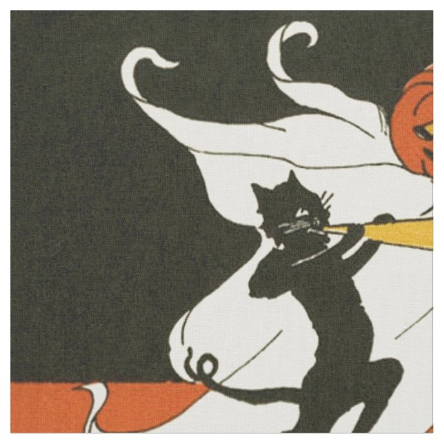 Jack O' Lantern Black Cat Ghost Horn Fabric (Close Up)